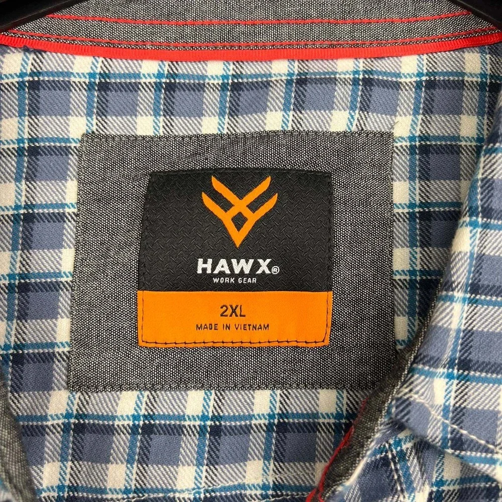 Hawx Work Gear Button Up Shirt Men 2XL Blue White Plaid Short Sleeve New
